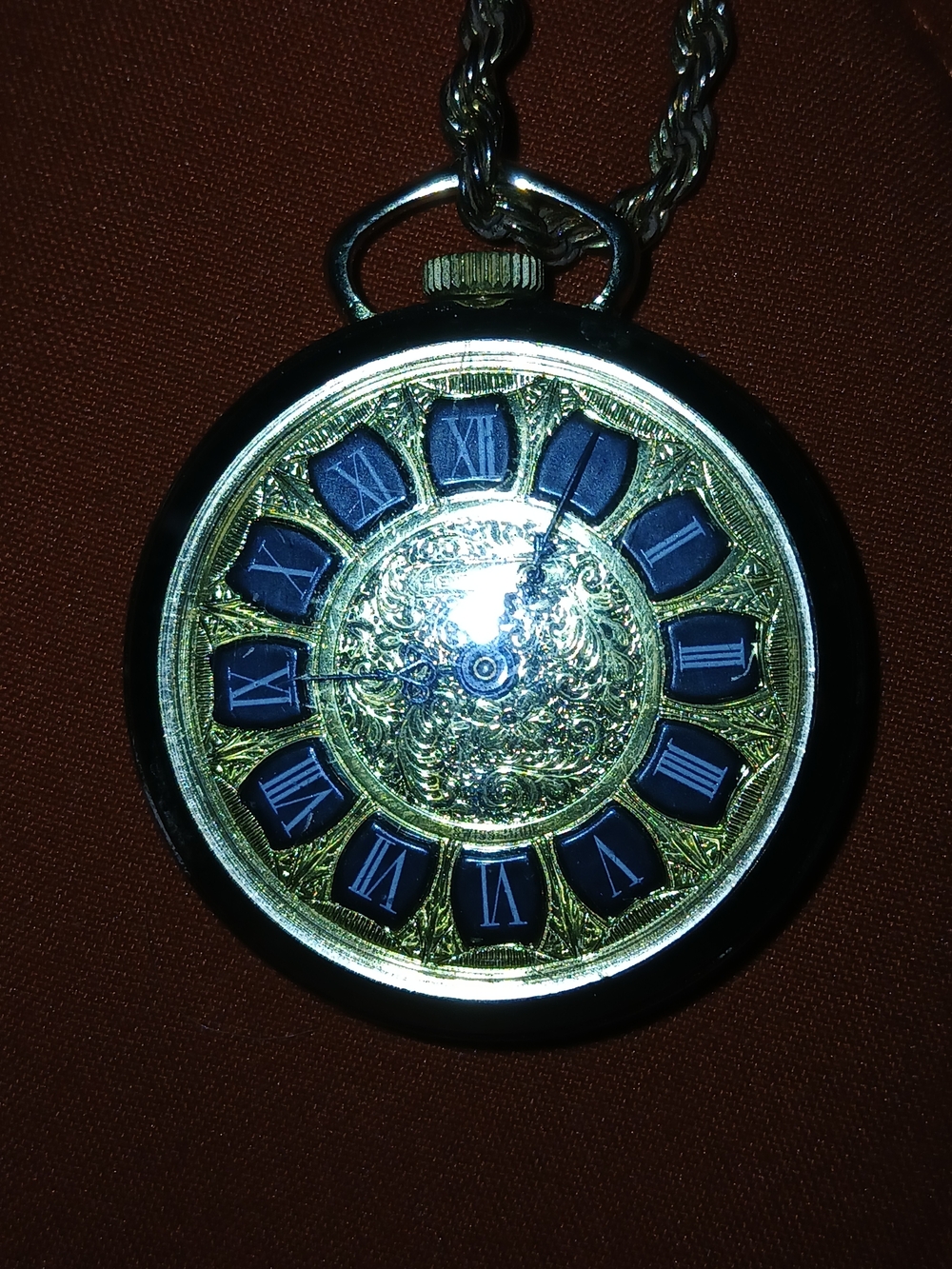 Vintage-Style Gold and Black Pocket Watch Necklace - Unbranded